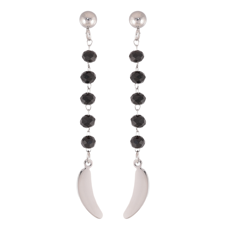 Сережки Xuping TTM Stainless Steel колір Родій пусети "Декоративні підвіски з чорними намистинами" фото №2 Сережки Xuping TTM Stainless Steel колір Родій пусети "Декоративні підвіски з чорними намистинами" фото №2