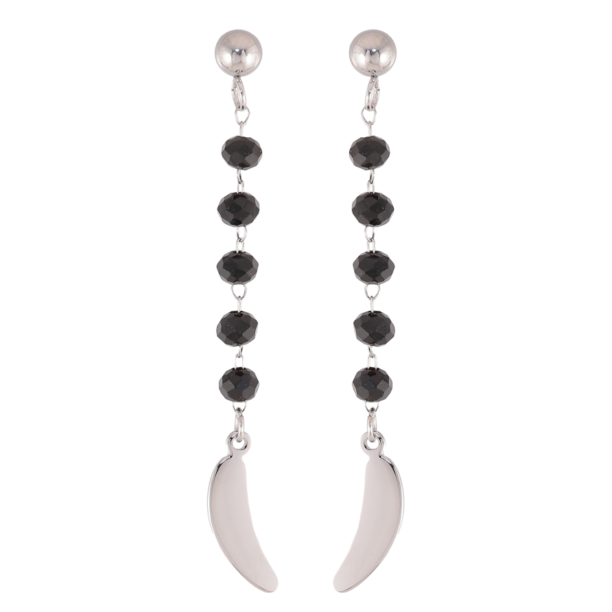 Серьги Xuping TTM Stainless Steel цвет Родий пусеты "Декоративные подвески с черными бусинами" фото №1 Серьги Xuping TTM Stainless Steel цвет Родий пусеты "Декоративные подвески с черными бусинами" фото №1