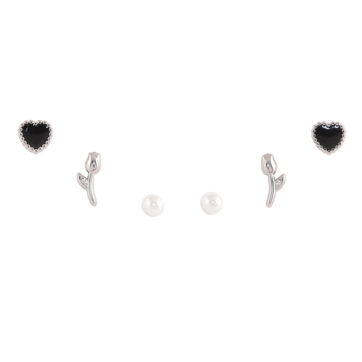 Набір сережок Xuping TTM Stainless Steel колір 14К пусети "Сердечки, квіточки та перлини" ø 4мм фото №15 Набір сережок Xuping TTM Stainless Steel колір 14К пусети "Сердечки, квіточки та перлини" ø 4мм фото №15