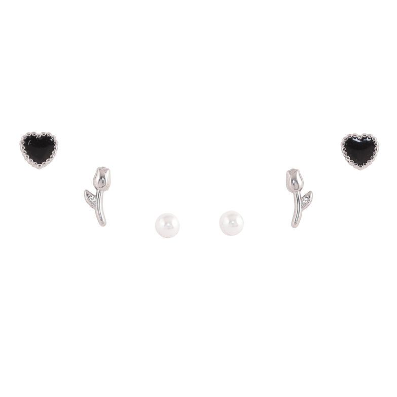 Набір сережок Xuping TTM Stainless Steel колір 14К пусети "Сердечки, квіточки та перлини" ø 4мм фото №1 Набір сережок Xuping TTM Stainless Steel колір 14К пусети "Сердечки, квіточки та перлини" ø 4мм фото №1