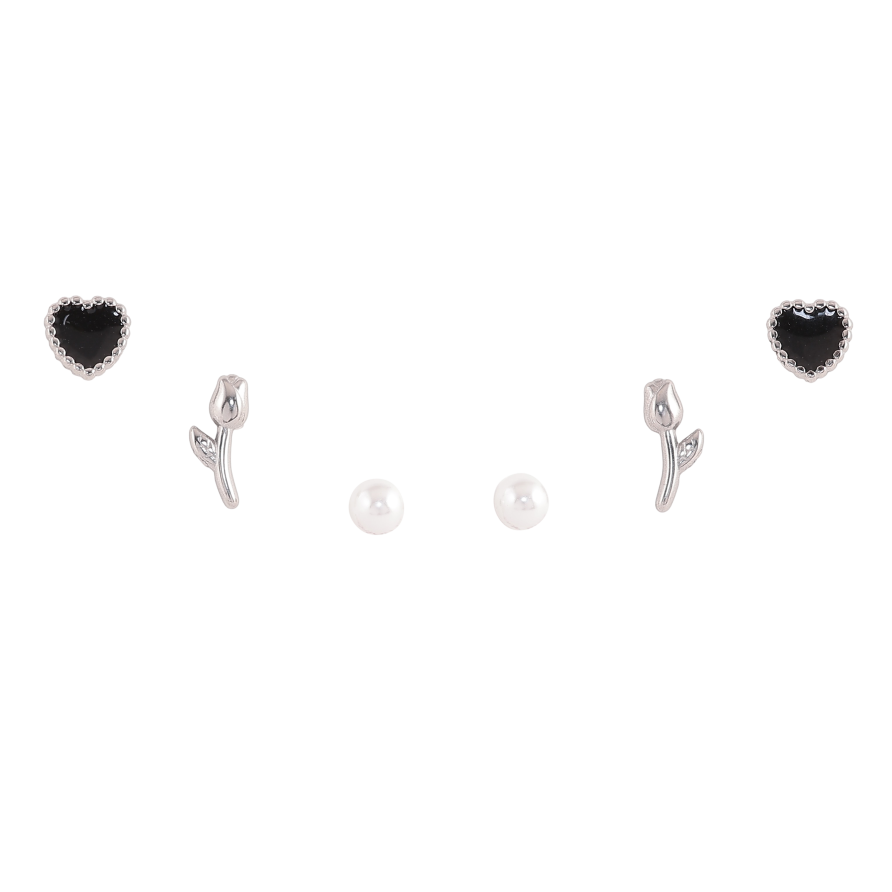Набір сережок Xuping TTM Stainless Steel колір 14К пусети "Сердечки, квіточки та перлини" ø 4мм фото №1 Набір сережок Xuping TTM Stainless Steel колір 14К пусети "Сердечки, квіточки та перлини" ø 4мм фото №1