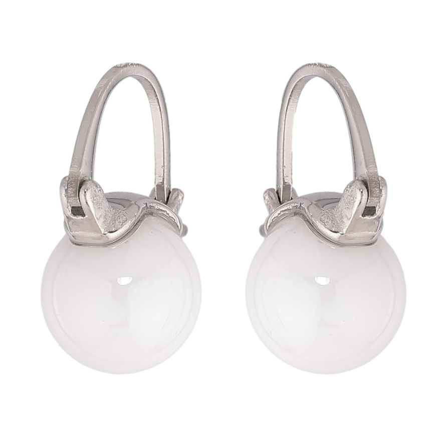 Серьги Xuping TTM Stainless Steel цвет Родий замок-булавка "Белые керамические шарики" ø 10мм фото №1