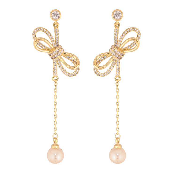 Сережки Xuping колір 14K з кристалами Swarovski пусети "Бантики з кристалами Clear та перлинами" фото №7 Сережки Xuping колір 14K з кристалами Swarovski пусети "Бантики з кристалами Clear та перлинами" фото №7