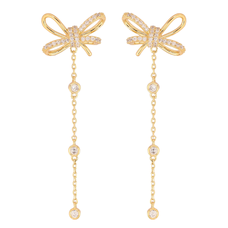 Сережки Xuping колір 14K з кристалами Swarovski пусети "Бантики з кристальними підвісками" фото №6 Сережки Xuping колір 14K з кристалами Swarovski пусети "Бантики з кристальними підвісками" фото №6