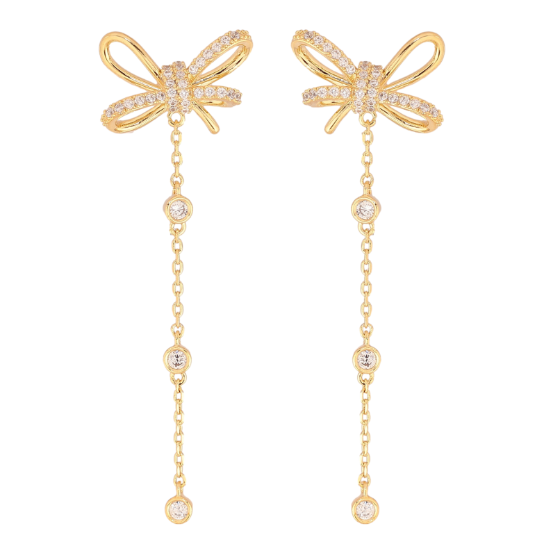 Серьги Xuping цвет 14K с кристаллами Swarovski пусеты "Бантики с кристальными подвесками" фото №1