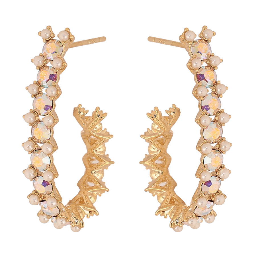 Серьги Xuping цвет 14K с кристаллами Swarovski пусеты "Дуги с кристаллами АВ и жемчугом" фото №1