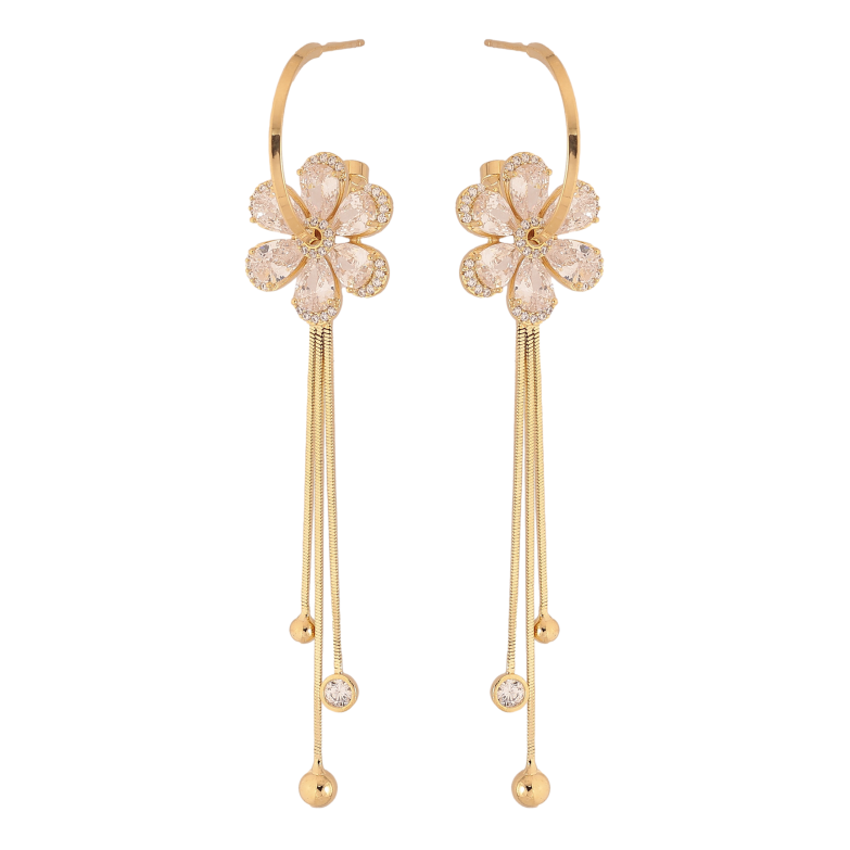 Серьги Xuping цвет 14K с кристаллами Swarovski пусеты "Кристальные цветочки на дугах" фото №1