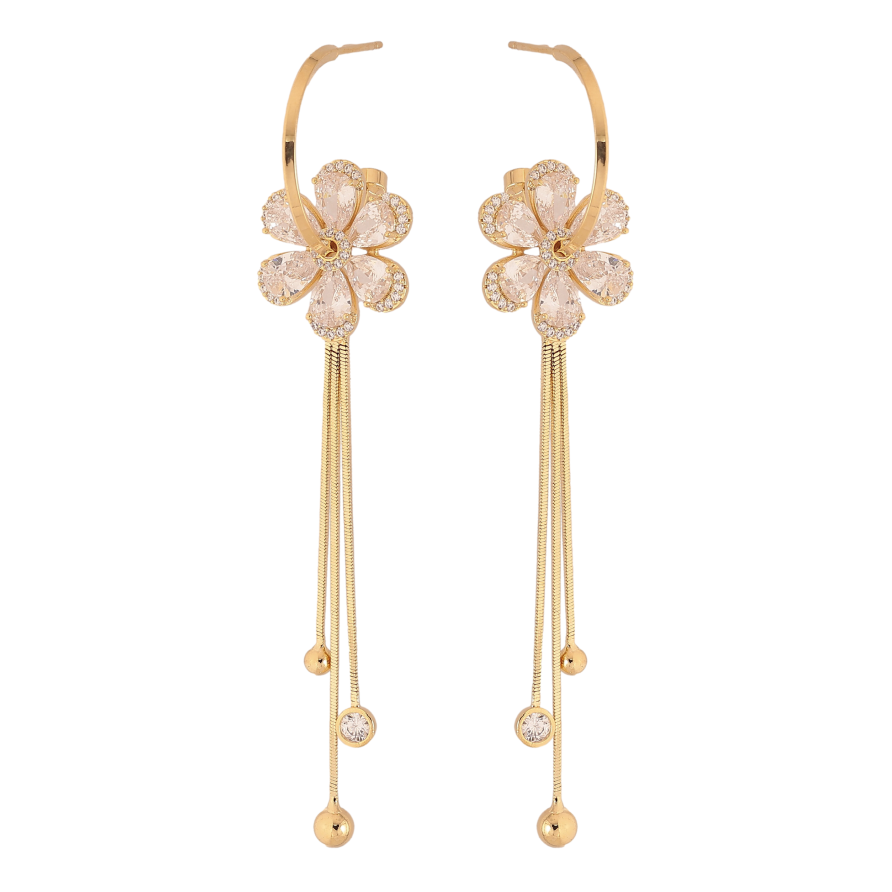 Сережки Xuping колір 14K з кристалами Swarovski пусети "Кристальні квіточки на дугах" фото №1