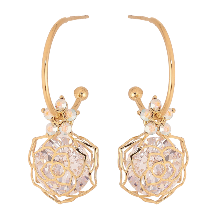 Сережки Xuping колір 14K з кристалами Swarovski пусети "Квіточки з кристалами АВ на дужках" фото №4 Сережки Xuping колір 14K з кристалами Swarovski пусети "Квіточки з кристалами АВ на дужках" фото №4