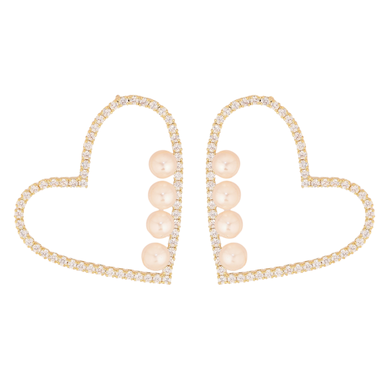 Серьги Xuping цвет 14K с кристаллами Swarovski пусеты "Сердечки с мелкими кристаллами Clear и жемчужинами" фото №1 Серьги Xuping цвет 14K с кристаллами Swarovski пусеты "Сердечки с мелкими кристаллами Clear и жемчужинами" фото №1