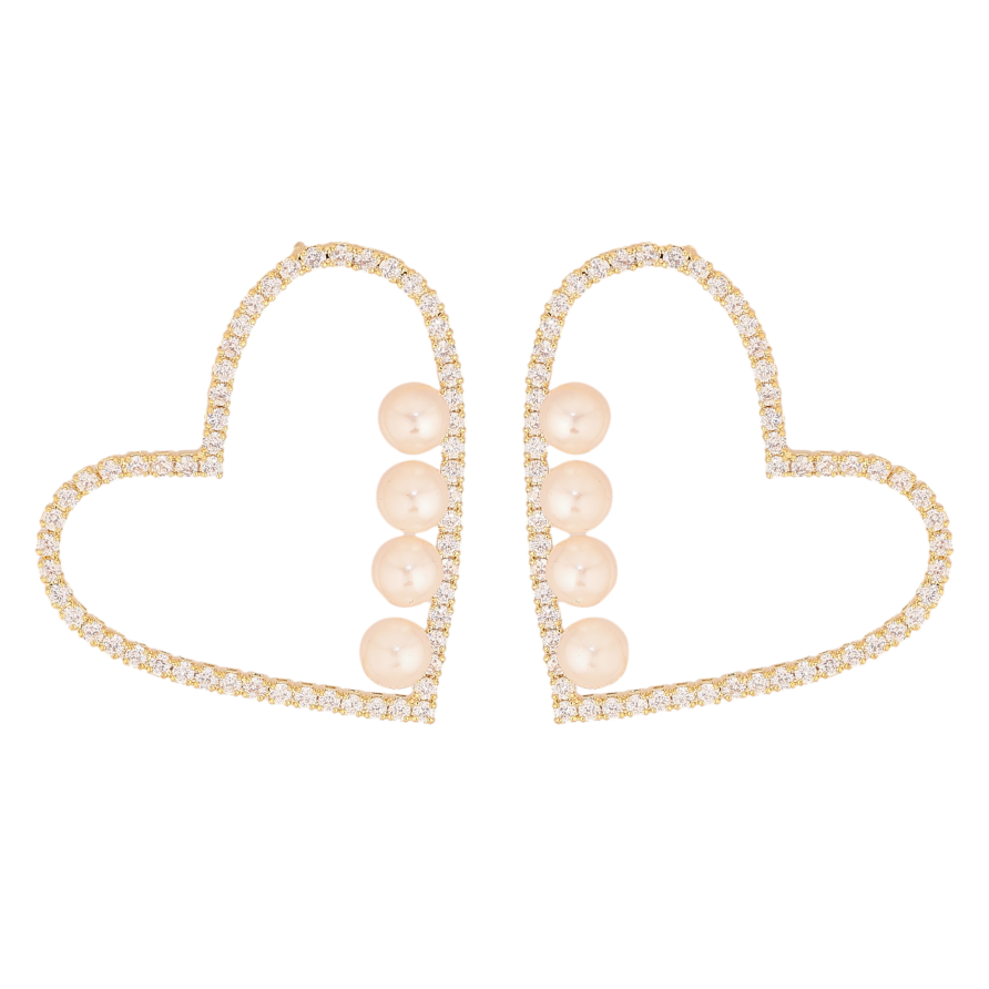 Серьги Xuping цвет 14K с кристаллами Swarovski пусеты "Сердечки с мелкими кристаллами Clear и жемчужинами" фото №1 Серьги Xuping цвет 14K с кристаллами Swarovski пусеты "Сердечки с мелкими кристаллами Clear и жемчужинами" фото №1