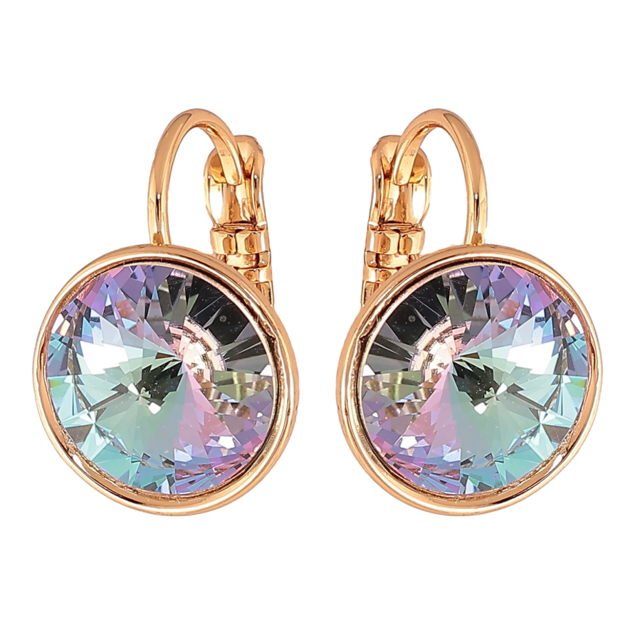 Сережки Xuping колір 18К із кристалами Swarovski французький замок "Кристали Paradise Shine" ø 12мм фото №1 Сережки Xuping колір 18К із кристалами Swarovski французький замок "Кристали Paradise Shine" ø 12мм фото №1