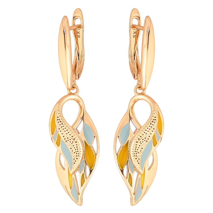 Сережки Xuping колір Позолота 18K англійський замок "Декоративні підвіски з візерунком емаллю" фото №2