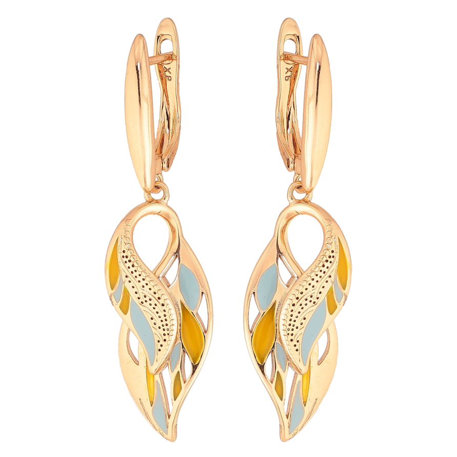 Сережки Xuping колір Позолота 18K англійський замок "Декоративні підвіски з візерунком емаллю" фото №1