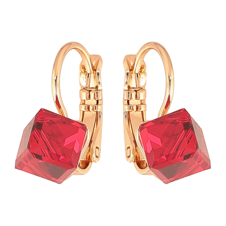 Сережки Xuping колір 18K з кристалами Swarovski французький замок "Кристальні кубики Siam" 6х6мм фото №1 Сережки Xuping колір 18K з кристалами Swarovski французький замок "Кристальні кубики Siam" 6х6мм фото №1