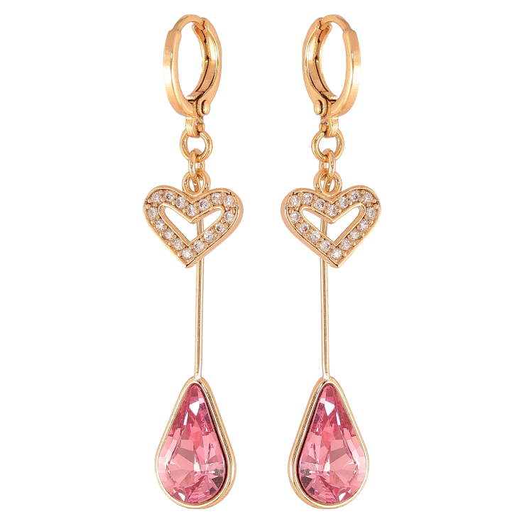 Серьги Xuping цвет 18K с кристаллами Swarovski подвески на колечках "Кристаллы Rose с сердечками" фото №22