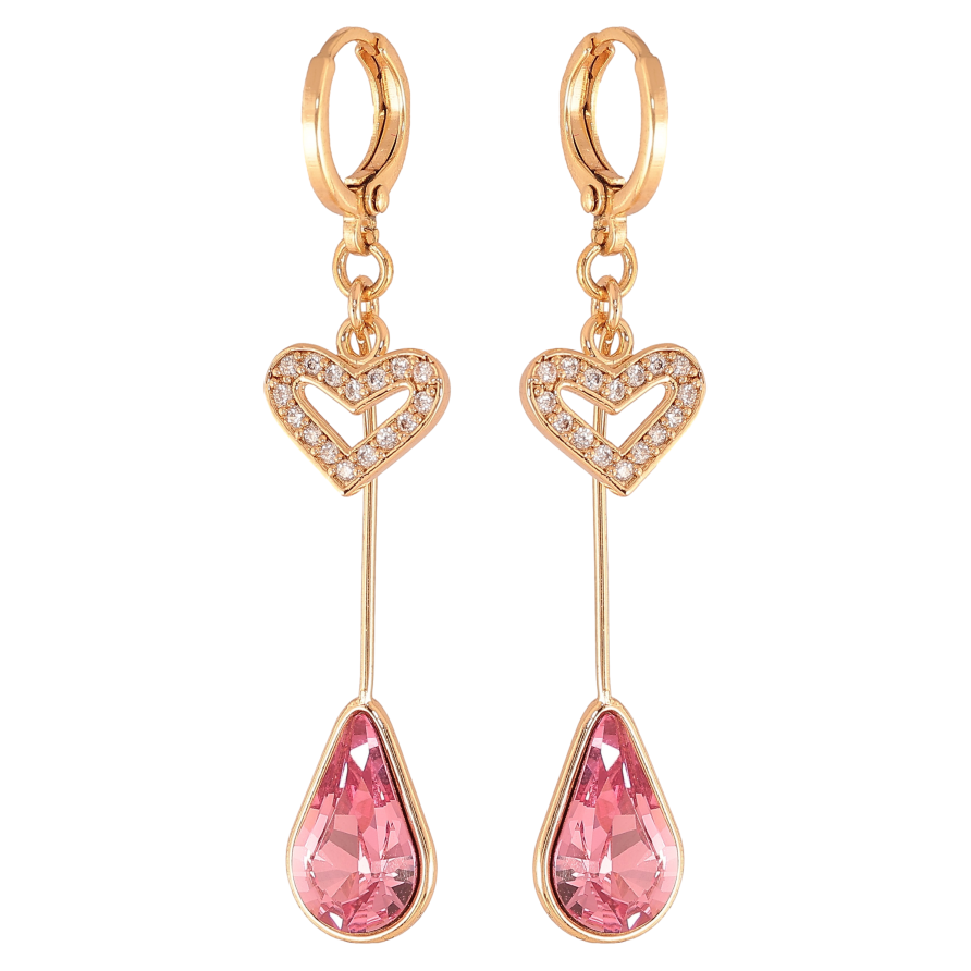 Серьги Xuping цвет 18K с кристаллами Swarovski подвески на колечках "Кристаллы Rose с сердечками" фото №1 Серьги Xuping цвет 18K с кристаллами Swarovski подвески на колечках "Кристаллы Rose с сердечками" фото №1