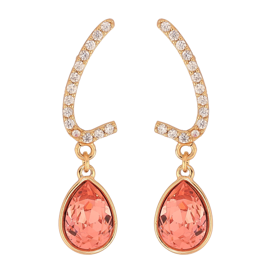 Сережки Xuping колір 18K з кристалами Swarovski пусети "Дуги з кристальними крапельками Padparadscha" фото №1 Сережки Xuping колір 18K з кристалами Swarovski пусети "Дуги з кристальними крапельками Padparadscha" фото №1