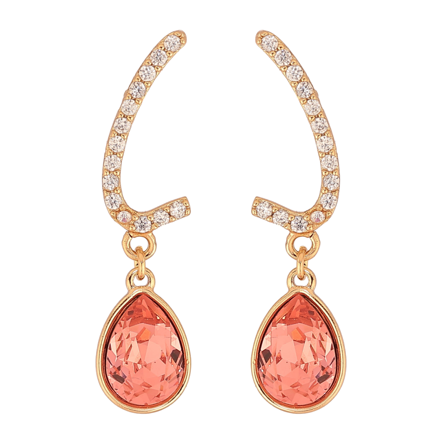 Серьги Xuping цвет 18K с кристаллами Swarovski пусеты "Дуги с кристальными капельками Padparadscha" фото №1 Серьги Xuping цвет 18K с кристаллами Swarovski пусеты "Дуги с кристальными капельками Padparadscha" фото №1