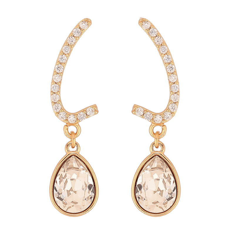 Серьги Xuping цвет 18K с кристаллами Swarovski пусеты "Дуги с кристальными капельками Clear" фото №1 Серьги Xuping цвет 18K с кристаллами Swarovski пусеты "Дуги с кристальными капельками Clear" фото №1