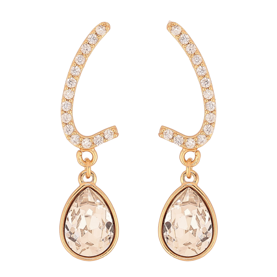 Серьги Xuping цвет 18K с кристаллами Swarovski пусеты "Дуги с кристальными капельками Clear" фото №1 Серьги Xuping цвет 18K с кристаллами Swarovski пусеты "Дуги с кристальными капельками Clear" фото №1