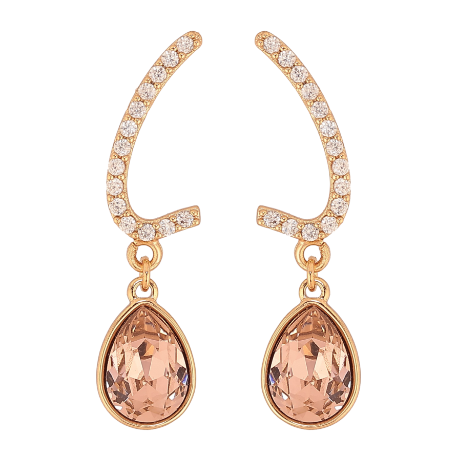 Серьги Xuping цвет 18K с кристаллами Swarovski пусеты "Дуги с кристальными капельками Antique Pink" фото №1 Серьги Xuping цвет 18K с кристаллами Swarovski пусеты "Дуги с кристальными капельками Antique Pink" фото №1