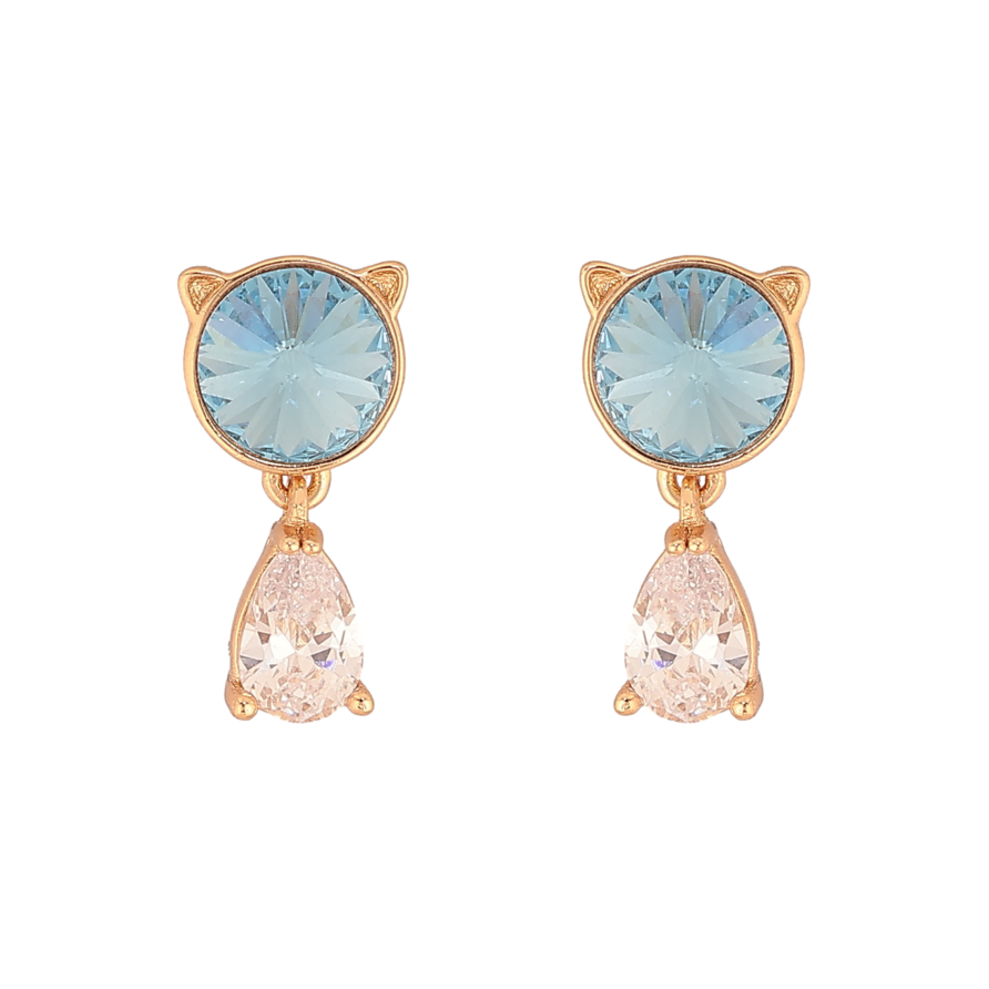 Серьги Xuping цвет 18K с кристаллами Swarovski пусеты "Котики с кристаллом Aqumarine" фото №1