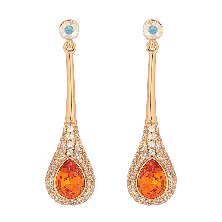 Сережки Xuping колір 18K з кристалами Swarovski пусети "Кристал АВ та Tangerine у краплинному обрамленні" фото №10 Сережки Xuping колір 18K з кристалами Swarovski пусети "Кристал АВ та Tangerine у краплинному обрамленні" фото №10