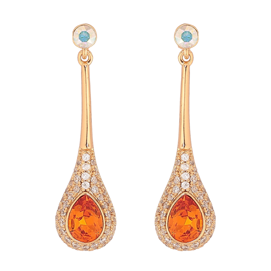 Серьги Xuping цвет 18K с кристаллами Swarovski пусеты "Кристалл АВ и Tangerine в капельном обрамлении" фото №1 Серьги Xuping цвет 18K с кристаллами Swarovski пусеты "Кристалл АВ и Tangerine в капельном обрамлении" фото №1
