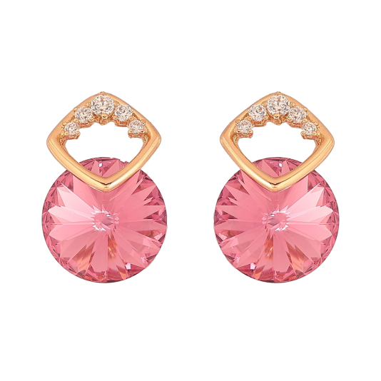 Сережки Xuping колір 18K з кристалами Swarovski пусети "Кристал Rose в скріпці ромб" фото №1