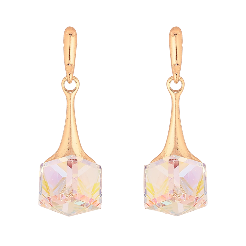 Серьги Xuping цвет 18K с кристаллами Swarovski пусеты "Кристальные кубики Shimmer на подвесках" фото №1