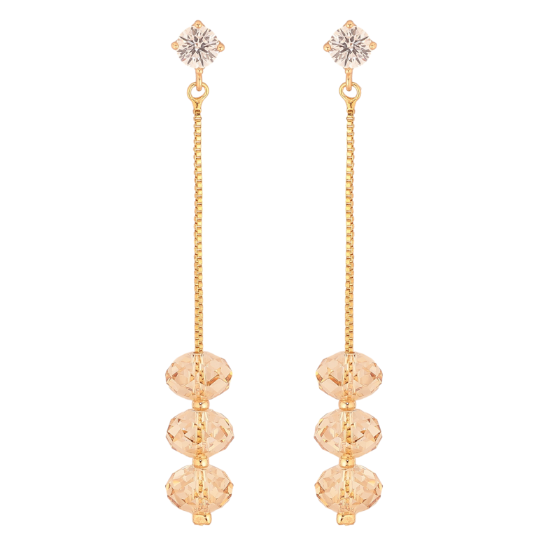 Серьги Xuping цвет 18K с кристаллами Swarovski пусеты "Кристальные бусины Golden Shadow на цепочках" фото №1