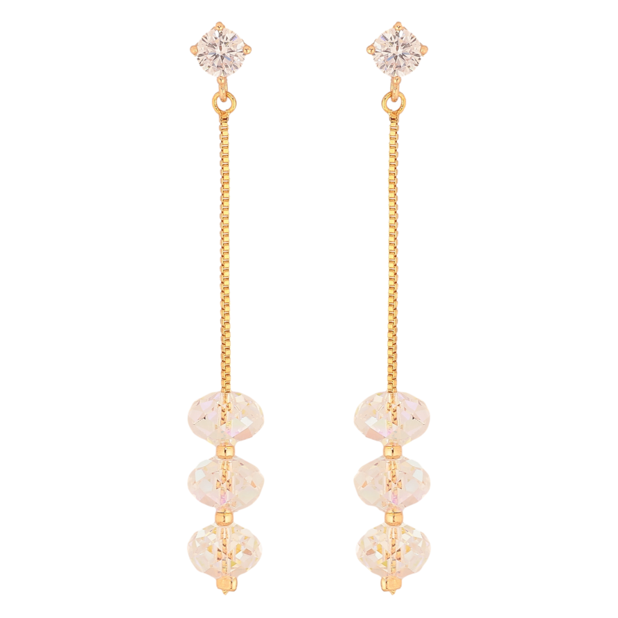 Серьги Xuping цвет 18K с кристаллами Swarovski пусеты "Кристальные бусины Shimmer на цепочках" фото №1