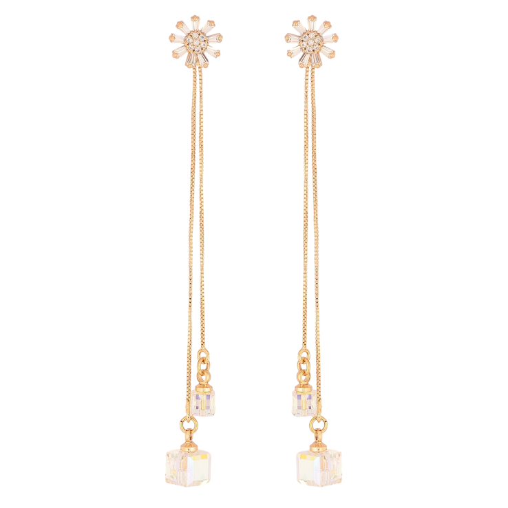 Сережки Xuping колір 18K з кристалами Swarovski пусети "Квіточки з кристалами Shimmer на ланцюжку" фото №15