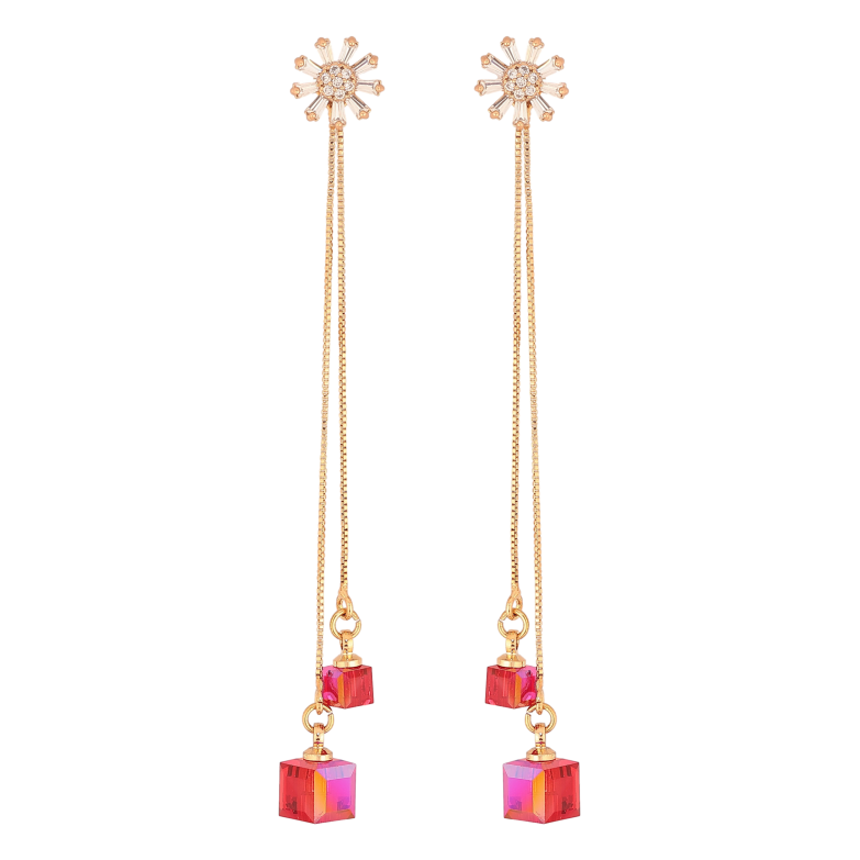 Сережки Xuping колір 18K з кристалами Swarovski пусети "Квіточки з кристалами Scarlet на ланцюжку" фото №1 Сережки Xuping колір 18K з кристалами Swarovski пусети "Квіточки з кристалами Scarlet на ланцюжку" фото №1