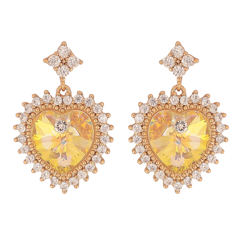 Серьги Xuping цвет 18K с кристаллами Swarovski пусеты "Сердечки Sunshine Delite в обрамлении" фото №1