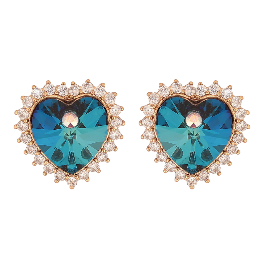 Серьги Xuping цвет 18K с кристаллами Swarovski пусеты "Сердечки Metallic Blue в обрамлении кристаллов" фото №1