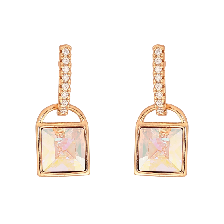 Серьги Xuping цвет 18K с кристаллами Swarovski пусеты "Замочки с кристаллом АВ" фото №1