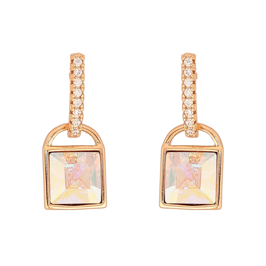 Сережки Xuping колір 18K з кристалами Swarovski пусети "Замочки з кристалом АВ" фото №1