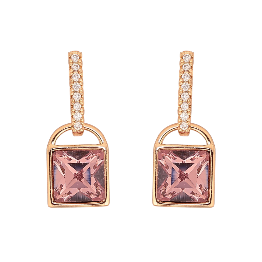 Серьги Xuping цвет 18K с кристаллами Swarovski пусеты "Замочки с кристаллом Amethyst" фото №1