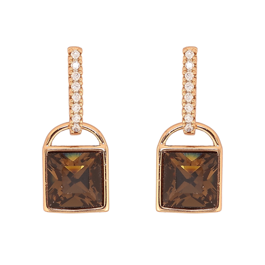 Серьги Xuping цвет 18K с кристаллами Swarovski пусеты "Замочки с кристаллом Smoked Topaz" фото №1 Серьги Xuping цвет 18K с кристаллами Swarovski пусеты "Замочки с кристаллом Smoked Topaz" фото №1