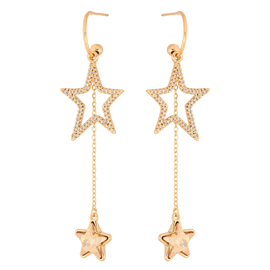 Серьги Xuping цвет 18K с кристаллами Swarovski пусеты "Звездные подвески с кристаллом Topaz" фото №1