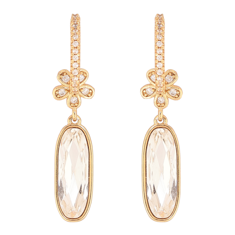 Серьги Xuping цвет 18K с кристаллами Swarovski пусеты "Подвески с кристаллами Clear и цветочками" фото №1