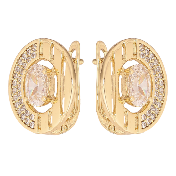 Сережки Xuping колір Позолота 14K англійський замок "Візерунок з кристалами" фото №4