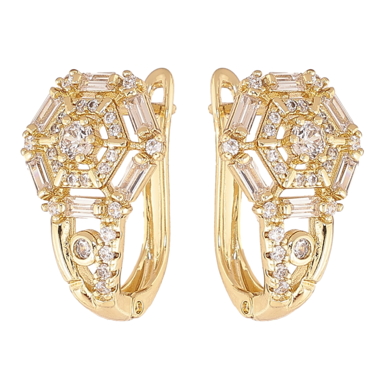 Сережки Xuping колір Позолота 14K англійський замок "Візерунок з кристалами" фото №1 Сережки Xuping колір Позолота 14K англійський замок "Візерунок з кристалами" фото №1