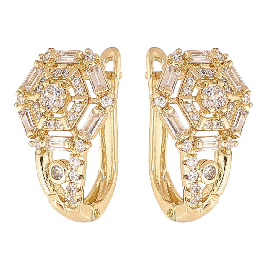 Сережки Xuping колір Позолота 14K англійський замок "Візерунок з кристалами" фото №1 Сережки Xuping колір Позолота 14K англійський замок "Візерунок з кристалами" фото №1