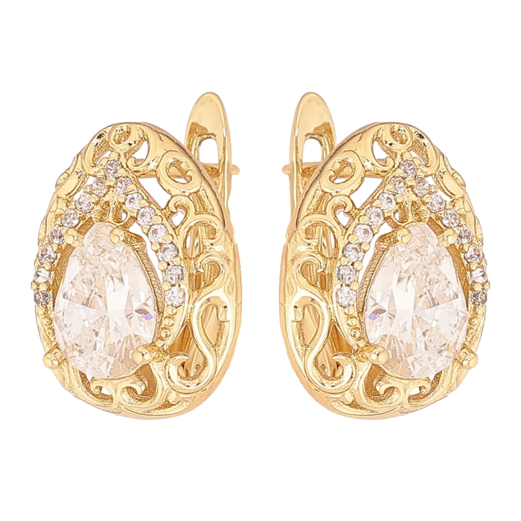 Сережки Xuping колір Позолота 14K англійський замок "Візерунок з кристалами" фото №2