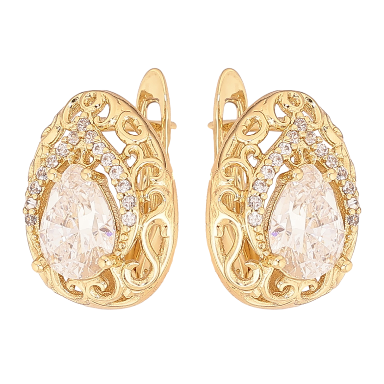 Серьги Xuping цвет Позолота 14K английский замок "Узор с кристаллами" фото №1