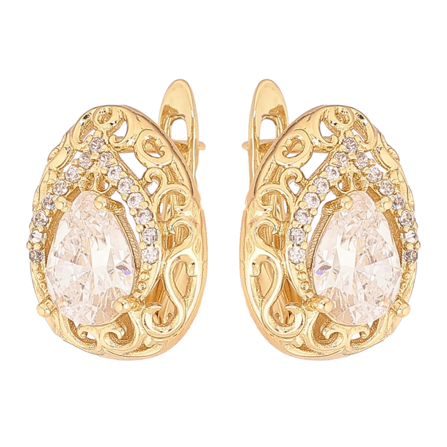 Сережки Xuping колір Позолота 14K англійський замок "Візерунок з кристалами" фото №1