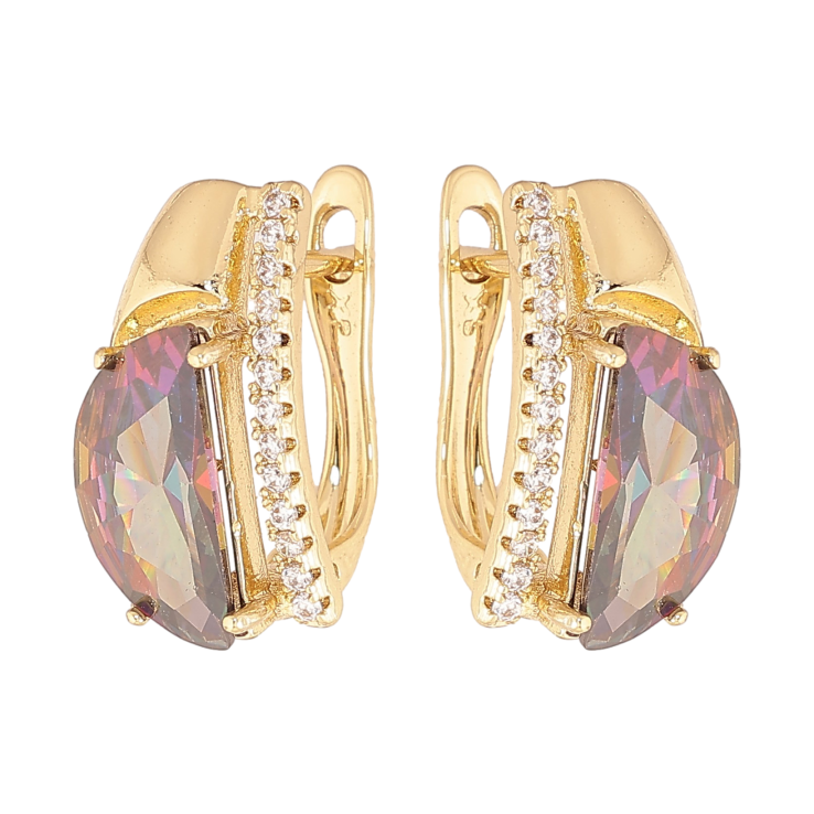 Серьги Xuping цвет Позолота 14K английский замок "Узор с кристаллом хамелеон" фото №3